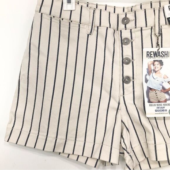 Rewash The Riley Cream Blue Pinstripe Comfort Stretch High Rise Shorts NEW - Picture 4 of 14